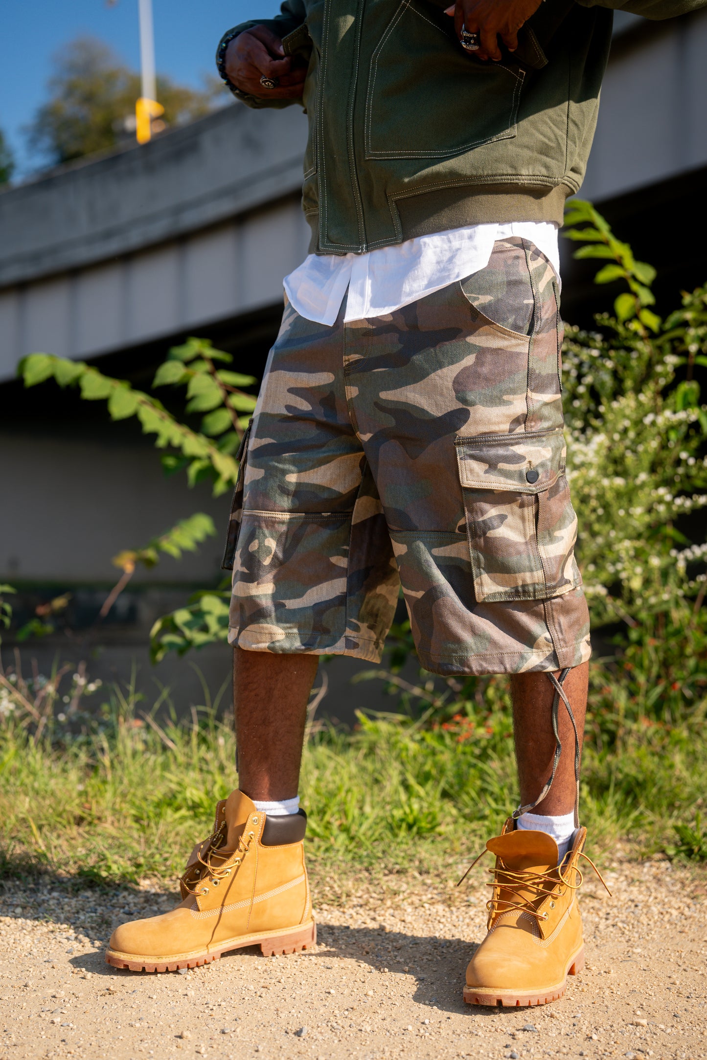 Camo Waxed Cargo Shorts